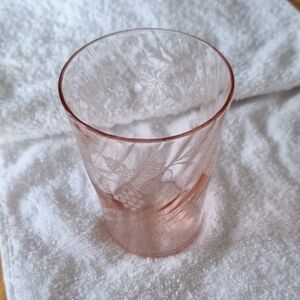 Vintage Pink Swirl Etched Grapevine Glass Tumbler